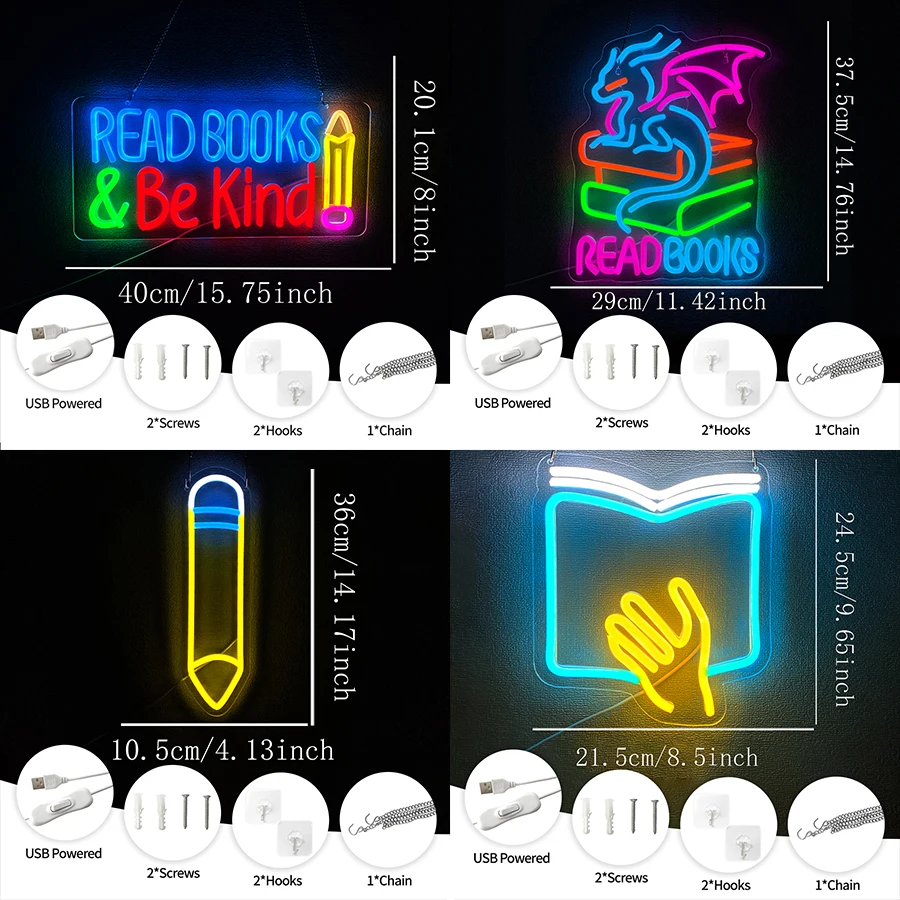 سلسلة التعلم علامة النيون لديكور الحائط، لافتة مضيئة للمكتبة، الفصول الدراسية، ديكور الحفلات، نادي الكتب، هدية عيد الميلاد للمراهقين