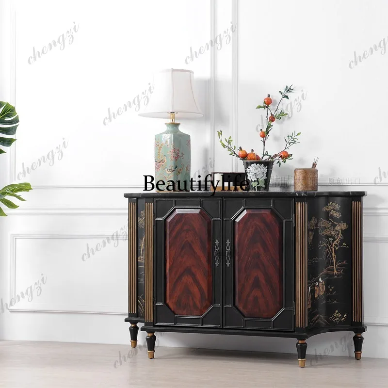 Master Style Cabinet American Retro Painted Solid Wood Entrance Table Storage Cabinet Side Table