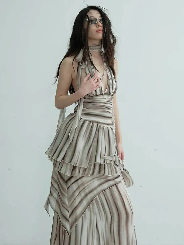 Neues braunes Bandage-Tanktop mit dünnem Rock, zweiteiliges Set, Neckholder, ärmellos, Damenmode Frühling Sommer 2026 S5Q4W