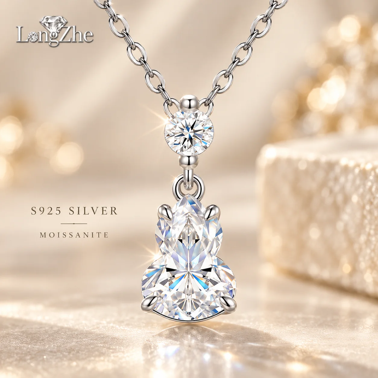 Moissanite Pendant Necklace S925 Sterling Silver 7x9mm D Color VVS1 Double Stone Gourd GRA Certified Gift for Women