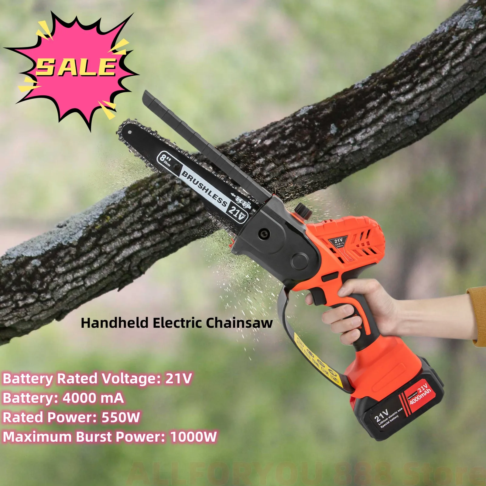 

8 Inch Mini Cordless Chainsaw Wood Cutter Branch Tree Cutting Pruning Tool with 2 Rechargeable Batteries