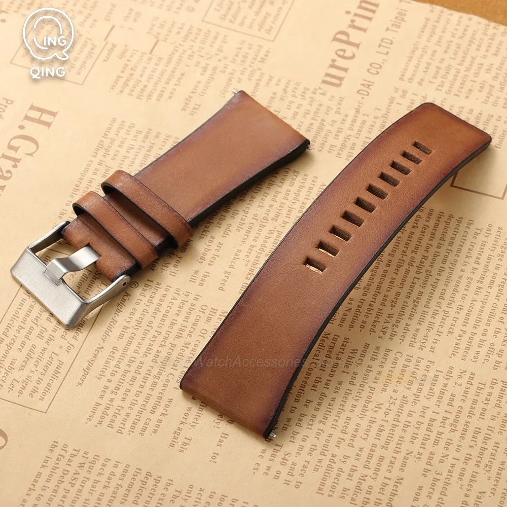 for Diesel Dz4343 Dz4405 Dz7257 Dz4423 Brown Genuine Leather Watch Bands 22mm 24mm 28mm Full-grain Cowhide Watch Strap Bracelets