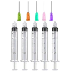 5pcs 14G 15G 18G 20G 21G For Glue Oil Ink Syringe Crimp Sealed-Blunt Needle Tips 5ml Capacity Transparent Plastic Syringes