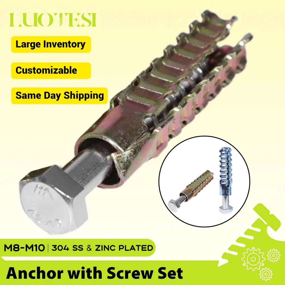 5 sets/bag Tree Shaped Hollow Wall Anchor with Hex Head Screw Set 304 SS Zinc Plated M8M10 Heavy Duty Steel Wall Serrated Anchor