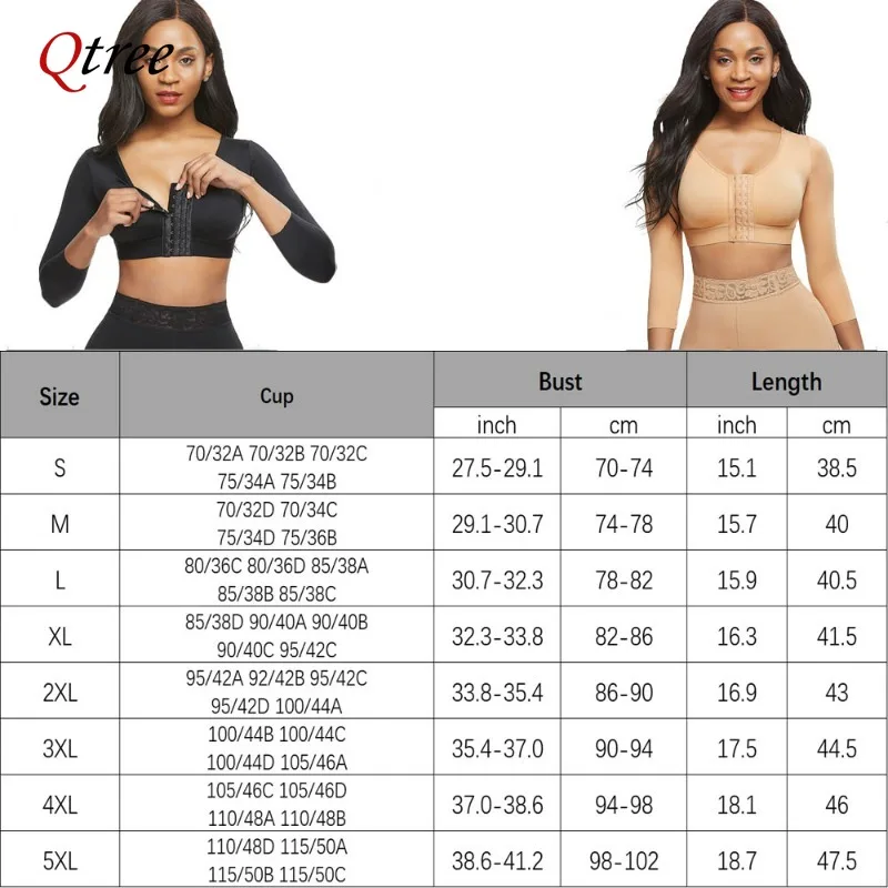 Qtree Women Compression Body Shaper Arm Slimming Vest Post Surgery Shapewear Seamless Waist Trainer Front Closure Push Up Bra