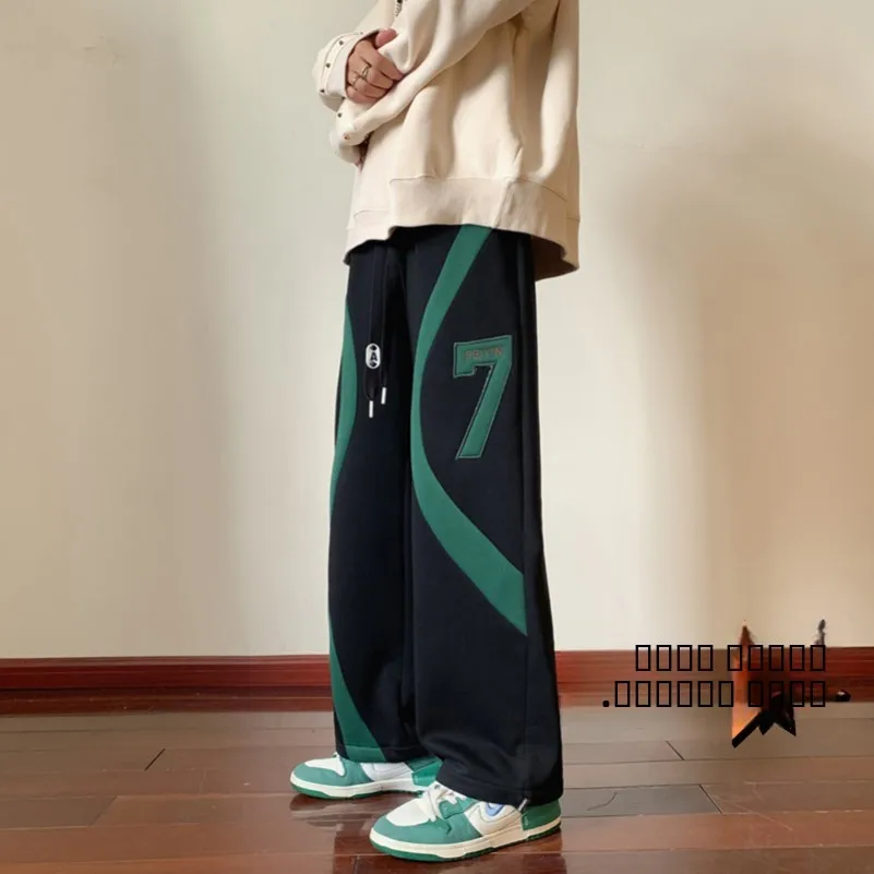 

Men's Fce Lined Sports Pants Autumn Winter Thiened Straight Leg Casual Long Trousers Faionable Splice Design Anti-Wrinkle