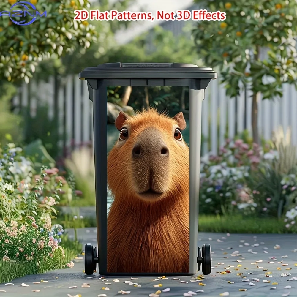 Capybara Face Sticker - Self-Adhesive PVC Trash Can Decal with Cute Capybara Peeking from Bin Design, Easy Peel & Stick for Ou