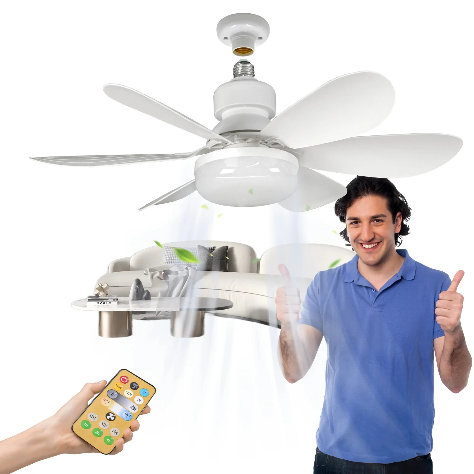 LED ceiling fan light E27 with remote control dimming 3-speed adjustable wind speed suitable for living room study home use