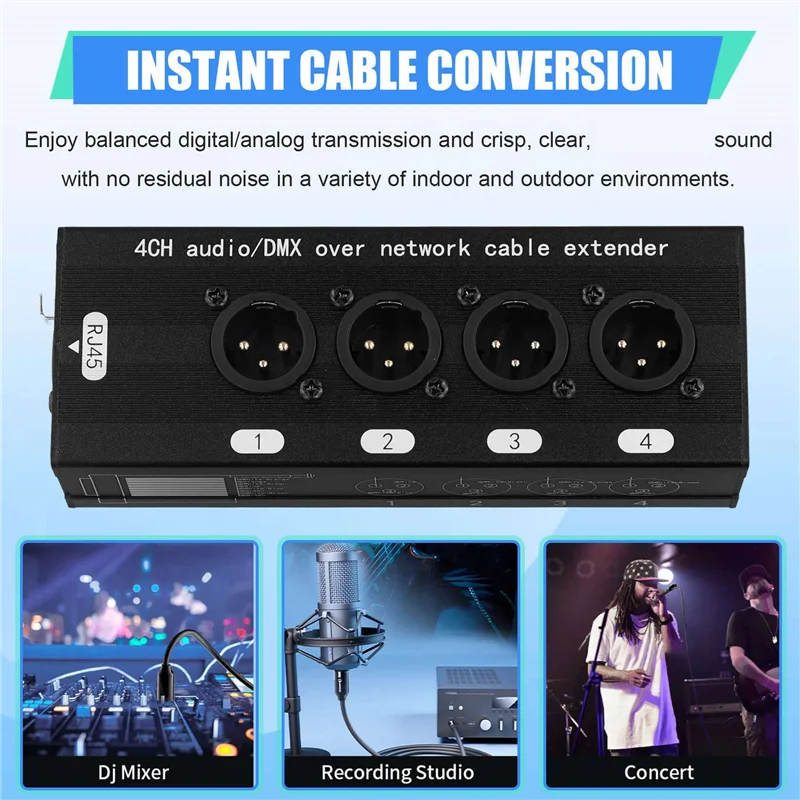 APPLIA-2 Coppia Ricetrasmettitore extender XLR extender Ethernet RJ45 audio XLR/DMX a 4 canali per palco live, studio di registrazione audio