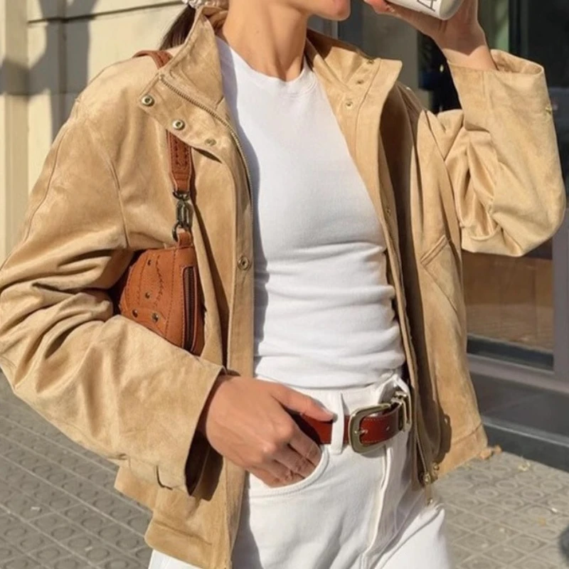 

Fashion Solid Color Lapel Long Sleeve Short Coat Casual Jacket 2025 Spring and Autumn Fashion Commuter Style Women's Top