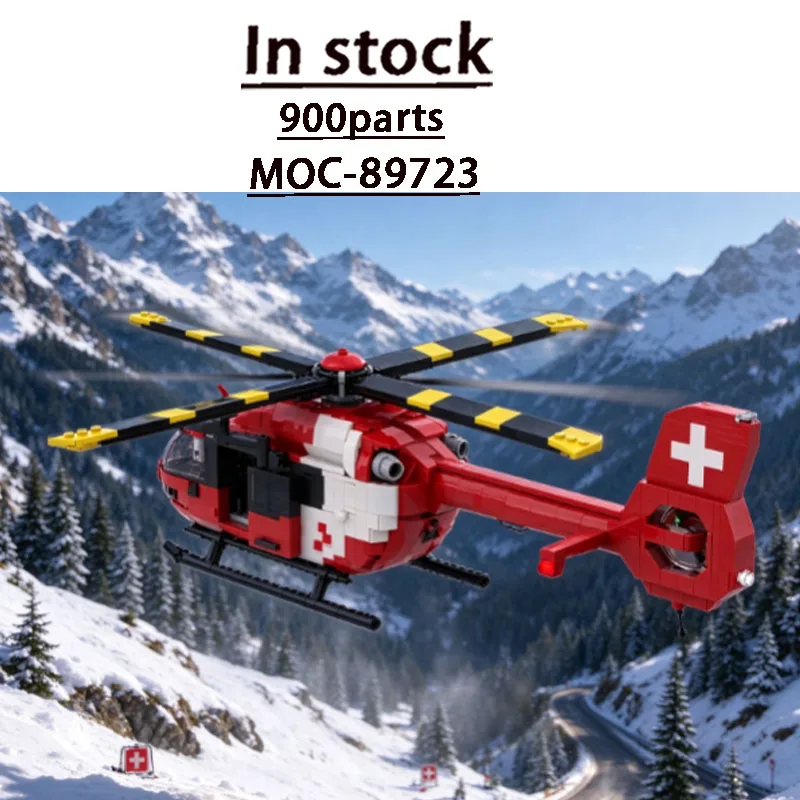 City Quick Response Cross Rescue Helicopter MOC-89723 Building Block Model 900 Parts • Birthday Toy Gift for Adults and Children