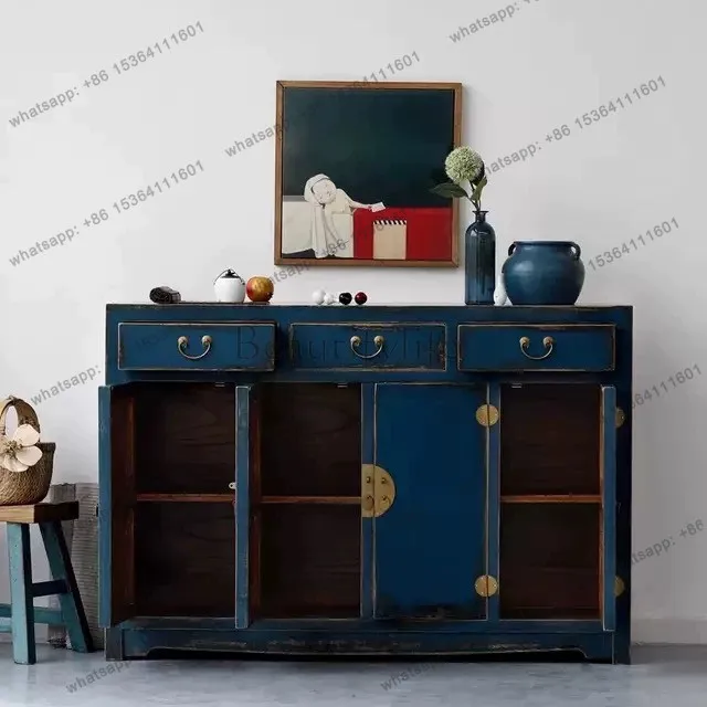 XX. New Chinese-style living room three-drawer four-door dining side cabinet solid wood storage cabinet