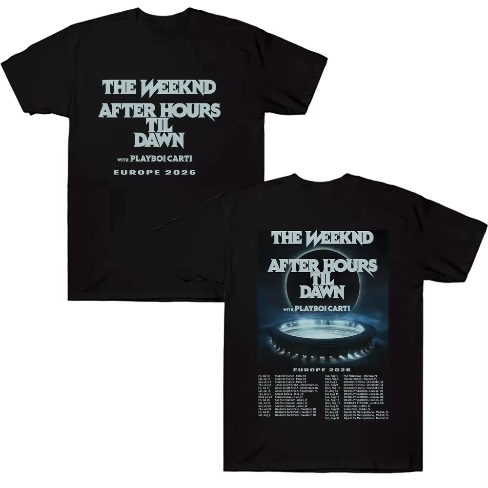 The Weeknd After Hours Til Dawn Europe 2026 Tour T‑Shirt, Double‑Sided Print Short Sleeve Tee, Playboi Carti Concert Unisex Musi