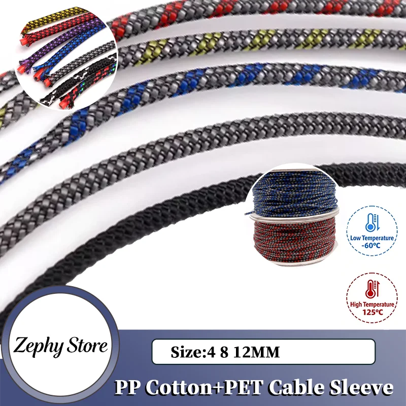 

New Cable Sleeve Wrie Insulated Protection Wrap Flexible Braided PP Cotton PET Yarn Harness Sheath Sleeving 4 8 12mm 3/8/30M N