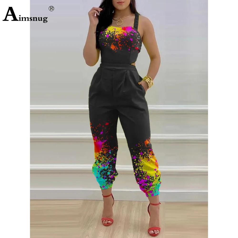 Aimsnug europäische Mode Krawatte trockene Overalls plus Größe Frauen knöchel lange Hose hoch geschnittenen Spaghetti träger Overalls femme 3xl