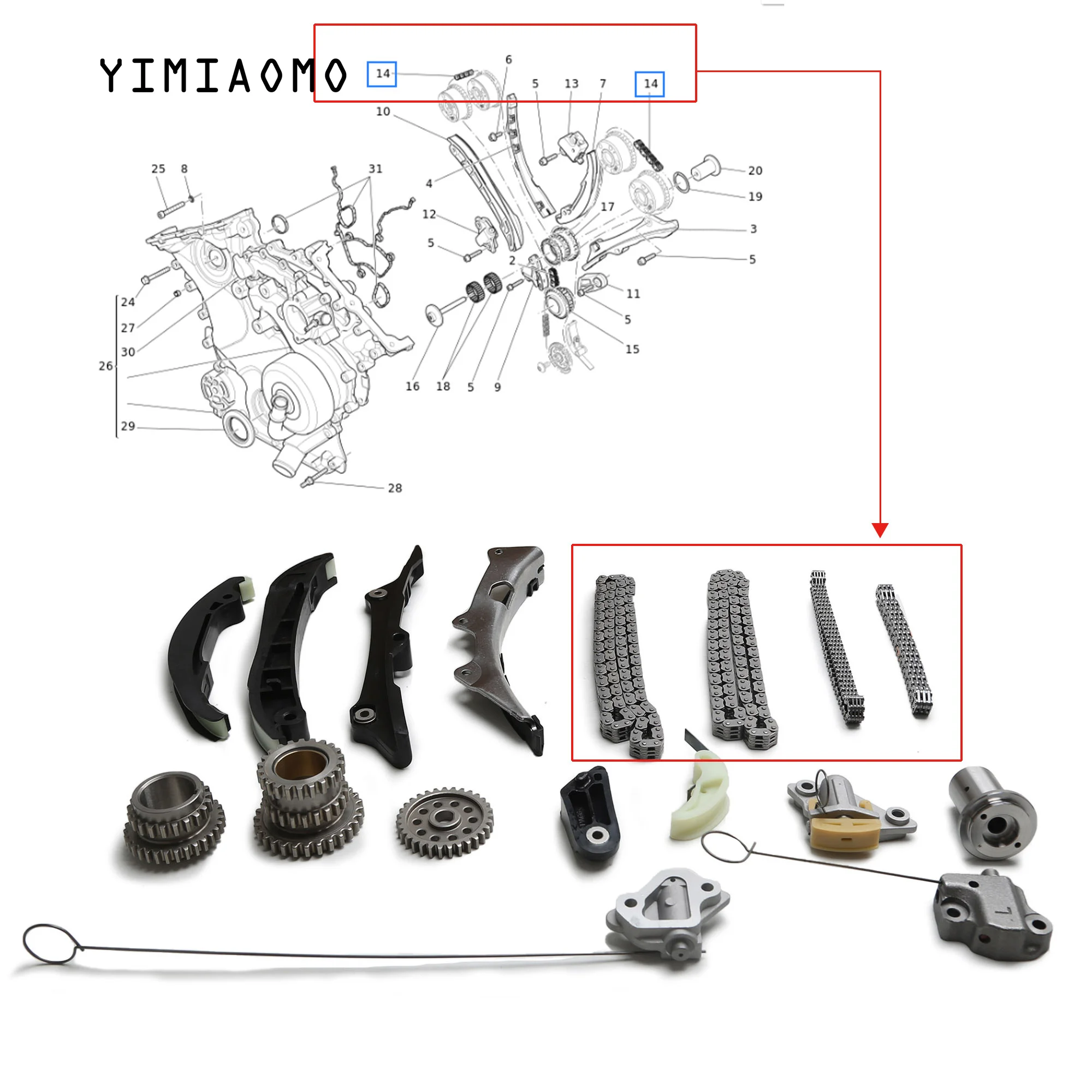 Auto Accessories Timing System Repair Kit 299501 328308 276592 276594 for 3.0T Maserati M156B M156D M157