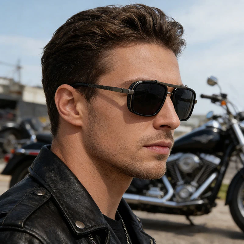 Men Retro Pilot Sunglasses UV400 Metal Frame Motorcycle Driving Shades Anti Glare Outdoor Sport Eyewear