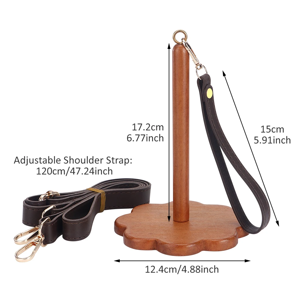 Portable Wooden Yarn Holder with Faux Leather Wristband and Shoulder Girdle - Ideal for Knitting & Crocheting,Craft Lover's Gift