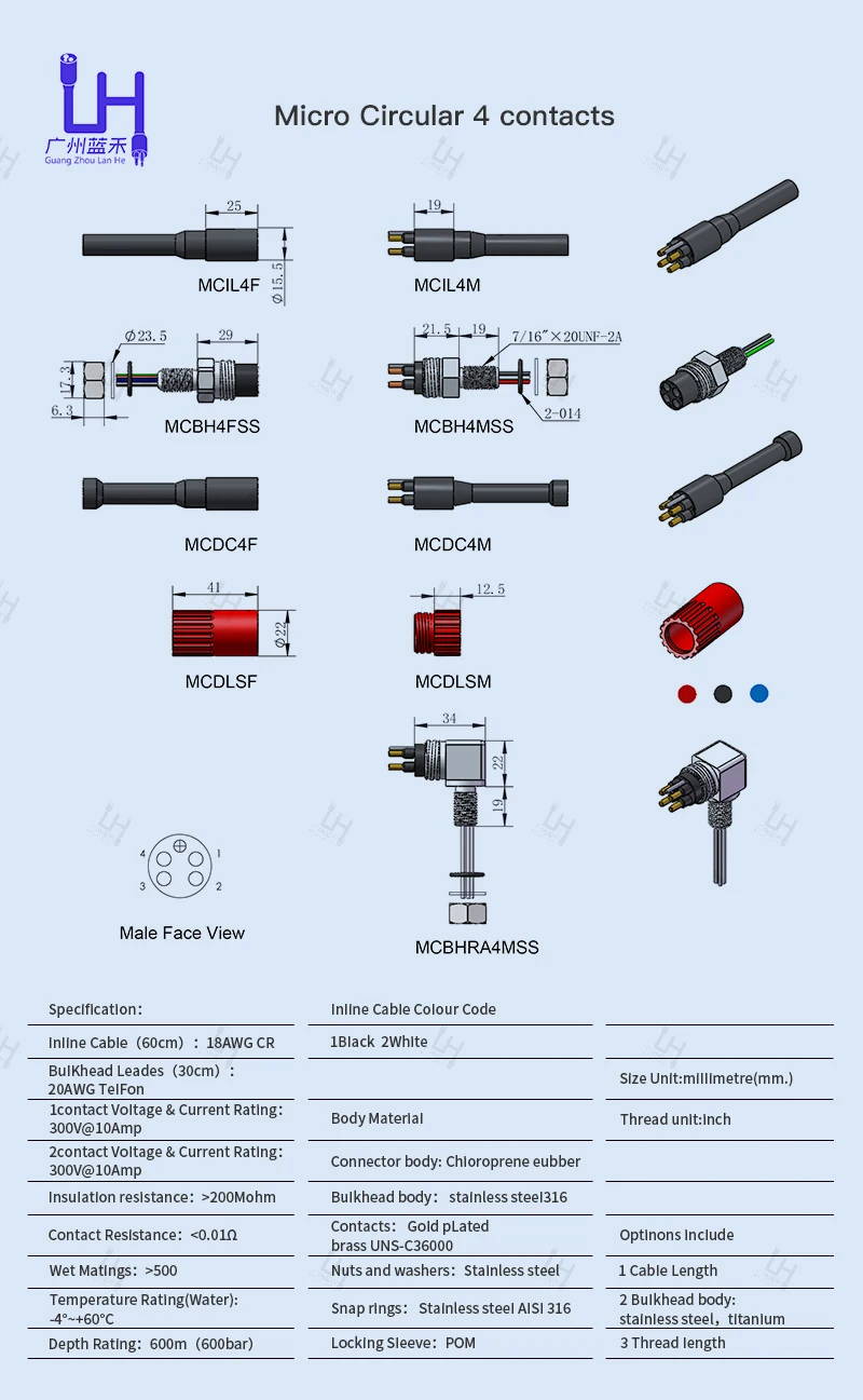 

Pluggable Wet Connector Watertight Plug Marine Micro Circular MCIL4F MCBH4M Underwater Conector Subconn