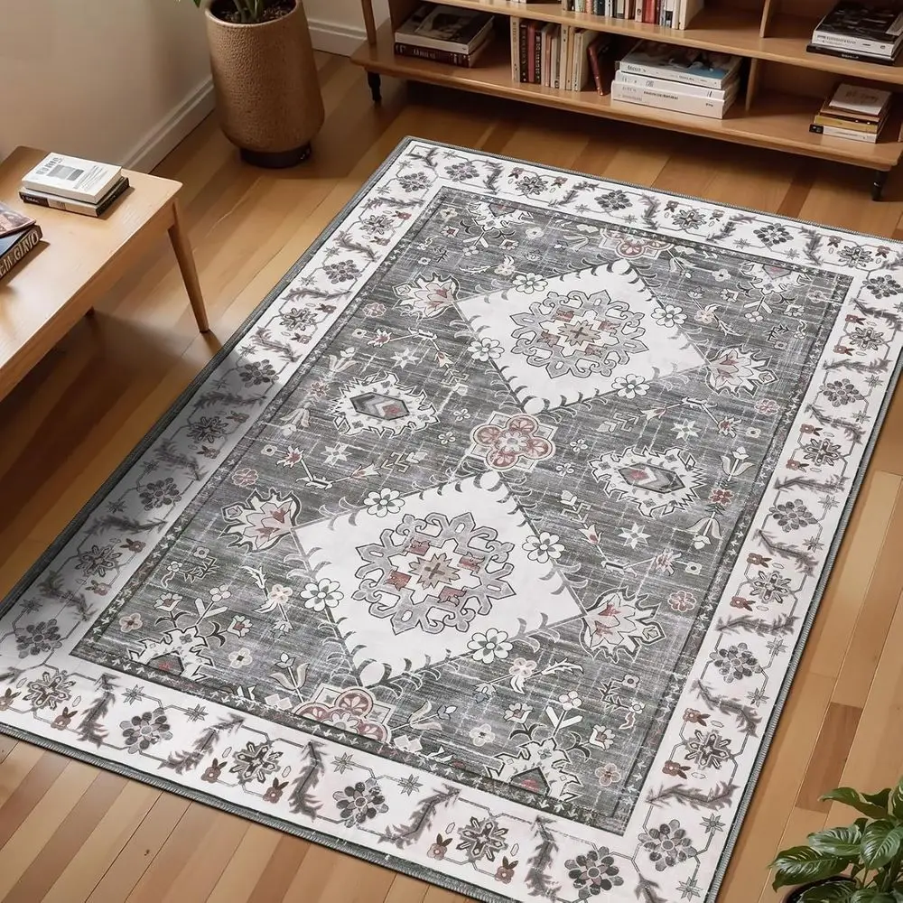 

Vintage Boho 5x7 Washable Rug, Grey - Non-Slip Indoor Carpet for Living Room, Bedroom, Dining, and More