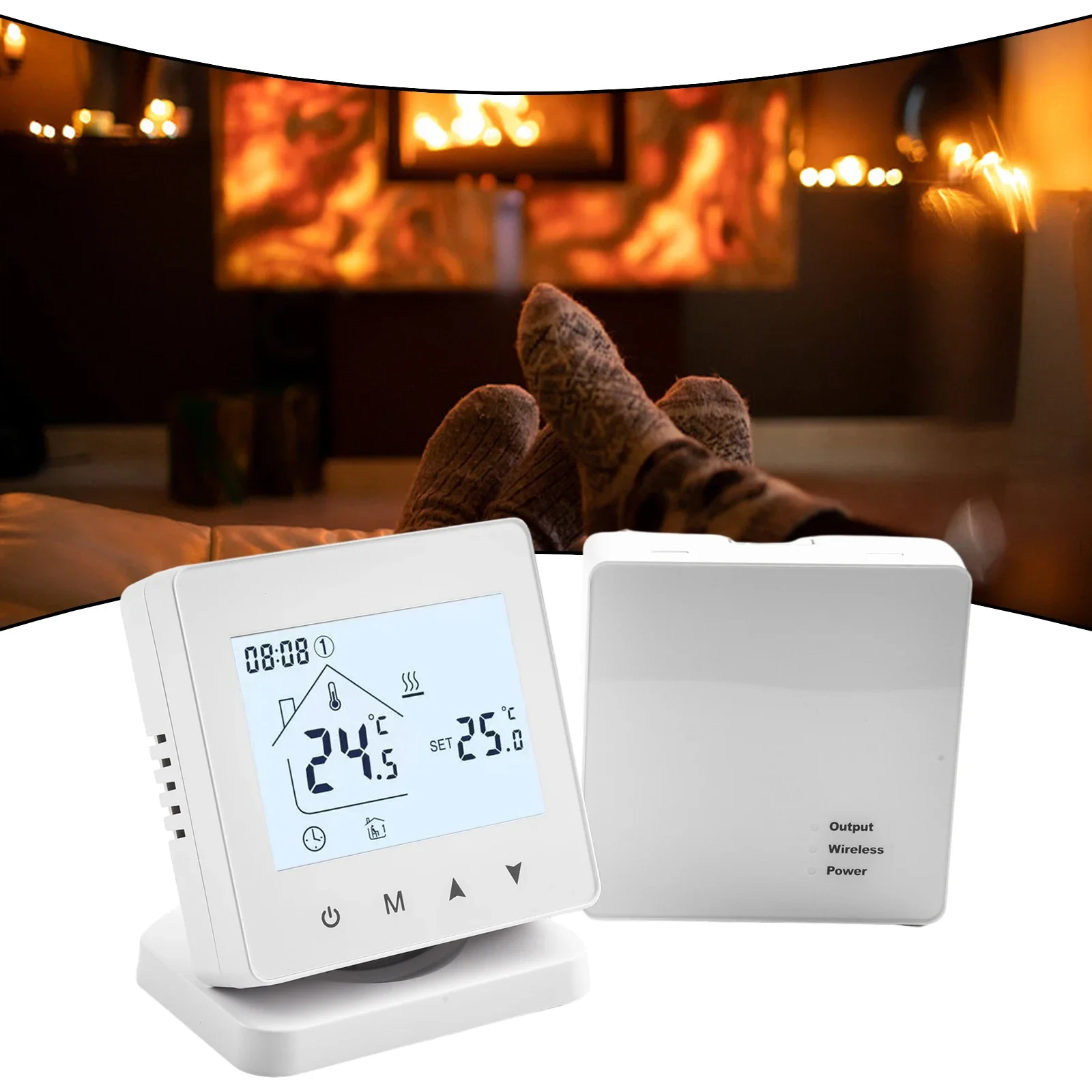 1set thermostaat met ontvanger Smart WIFI draadloze thermostaat Waterverwarming Wandgemonteerde ketelthermostaat Home Improvement Kit