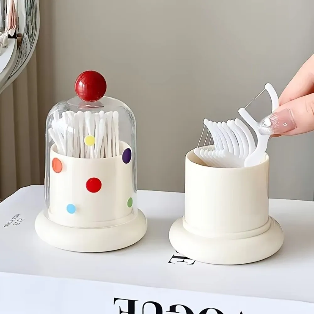 Polka Dot Toothpick Holder Dustproof Food Grade PP Plastic Cotton Swab Storage Box Transparent Cover Contrast Color