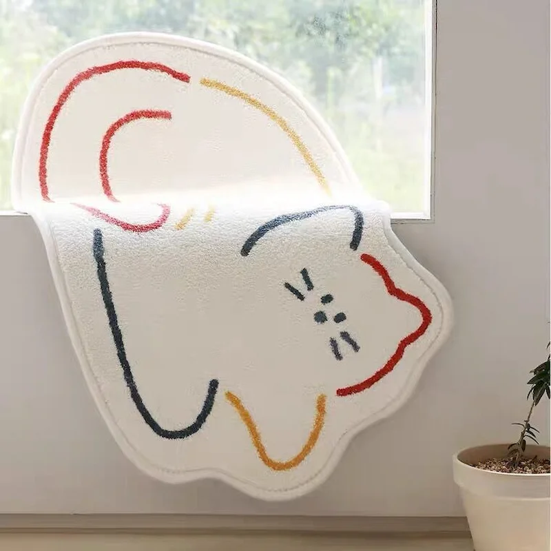 VIKAMA Colorful Lines Cat And Dog Bedside Carpet Anti Slip Soft Floor Mat Cartoon Cute Indoor Home Decoration