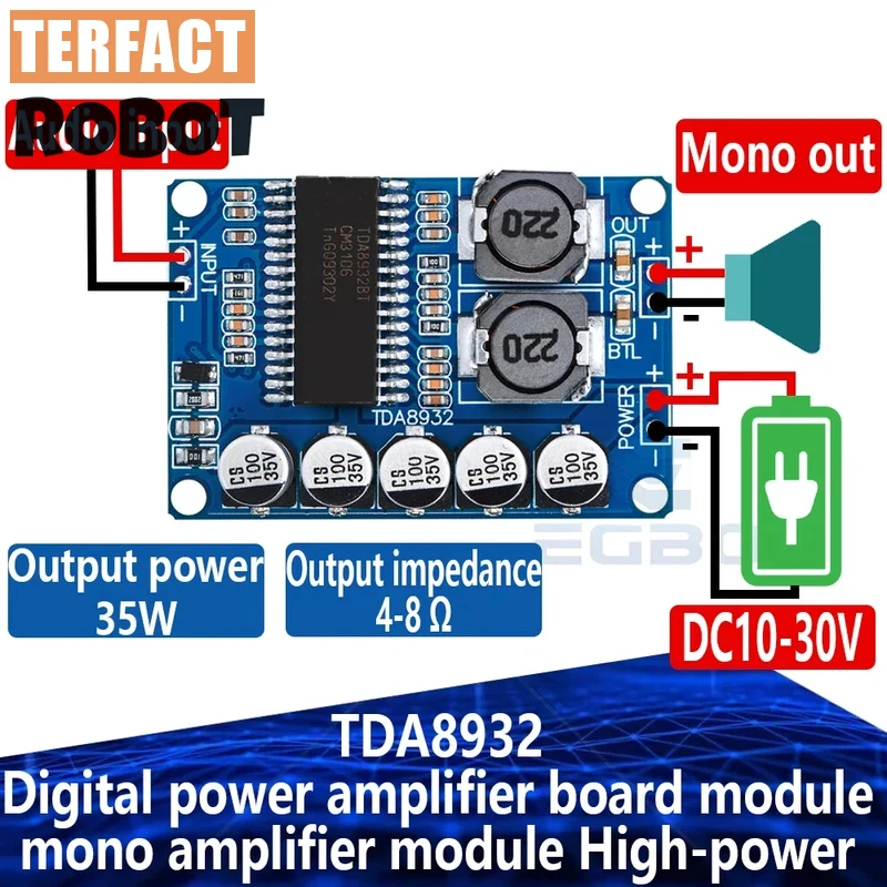 1-10PCS TERFACT ROBOT Digital amplifier board module 35w mono amplifier module High-power TDA8932 low power consumption