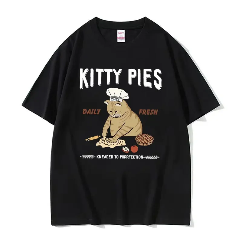 Funny Cat Chef Kitty Pies Print Graphic T Shirt Men Women Fashion Casual Kawaii T-shirts Male High Quality Oversized Tshirt Tops