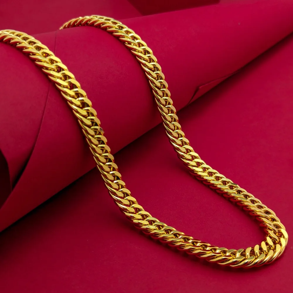 Luxurious 9999 24K real gold men's flat chain Boss necklace is simple and elegant, men's exclusive gold jewelry gold necklace