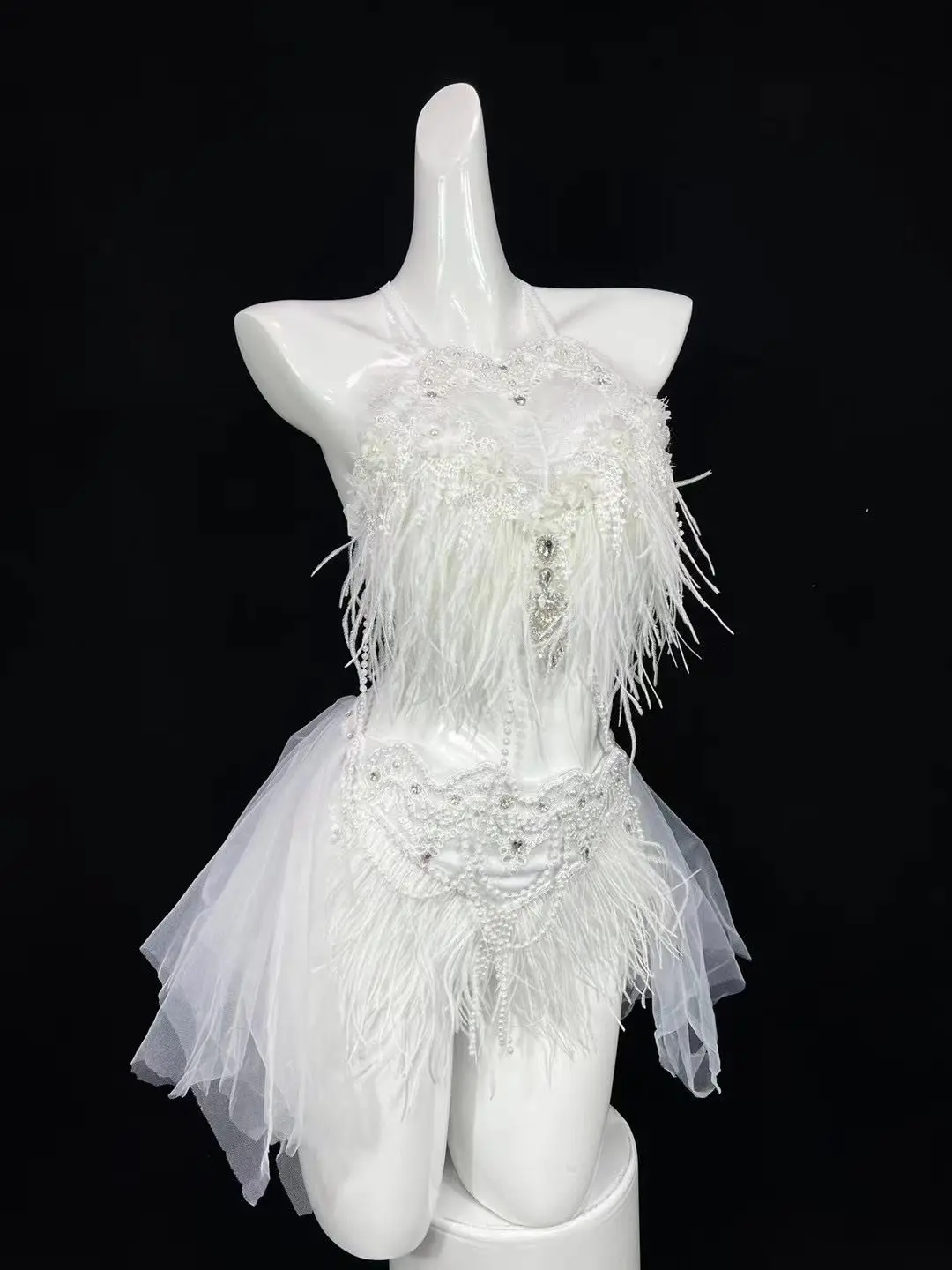 Sexy Gogo Party Dress Nightclub Bar Performance Wear Carnival Costume Women Festival Outfit Tassel Halter Top Gauze Skirt yj645