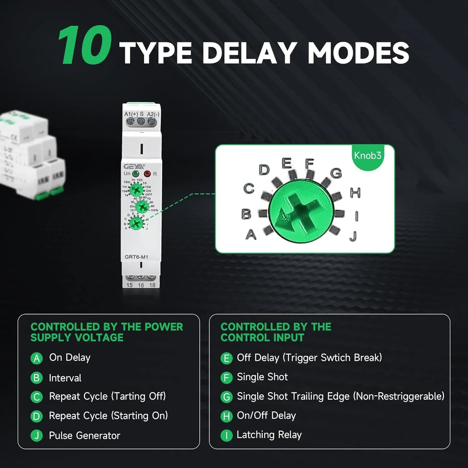 GEYA 10A Multifunctional Delay Time Relay with 10 Function Choices 0.1s-10 Days Time Delay AC/DC24V-240V Control DIN Rail Relay