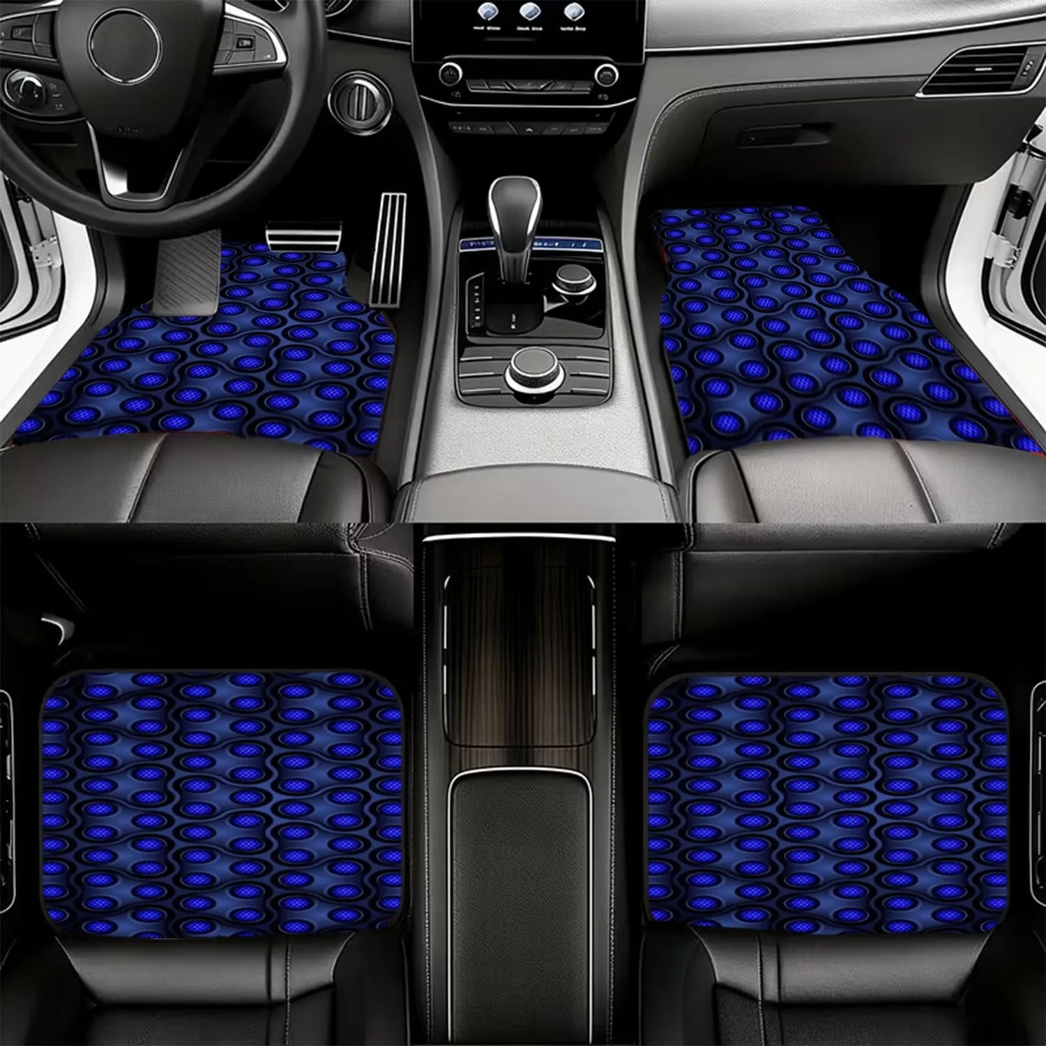 4pcs Futuristic Blue Circular Pattern Car Floor Mats | Polyester Material, High-Tech Electronic Aesthetic, Sleek Modern Design,