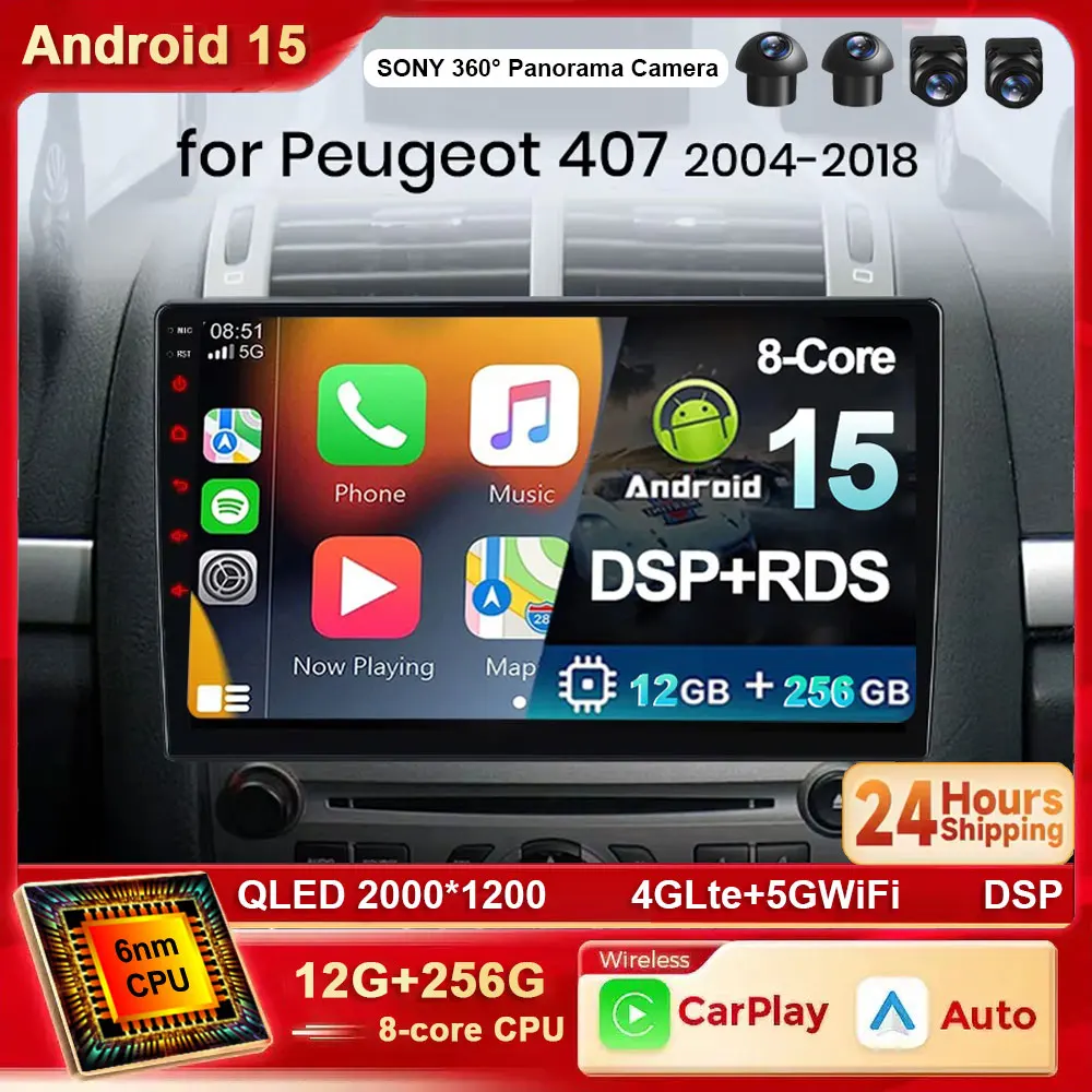 

Android 15 Carplay Car Radio Multimedia For Peugeot 407 CC 407CC SW 2004-2011 navigation video DVD Autoradio Stereo BT Head Unit