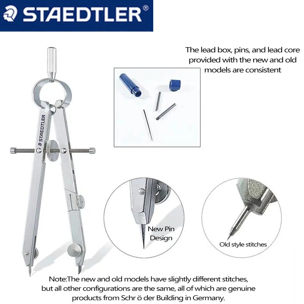 1Set Germany STAEDTLER Student Metal Compass Professional Drawing Tools Full Metal Stainless Steel Set School Stationery