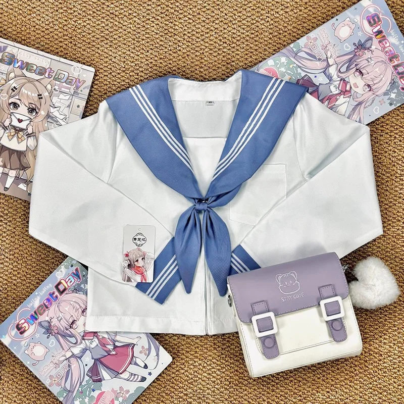JK Uniforme da marinaio a tre libri blu autentico JK Uniforme scolastica ortodossa stile college di base Abito giapponese corto a maniche lunghe