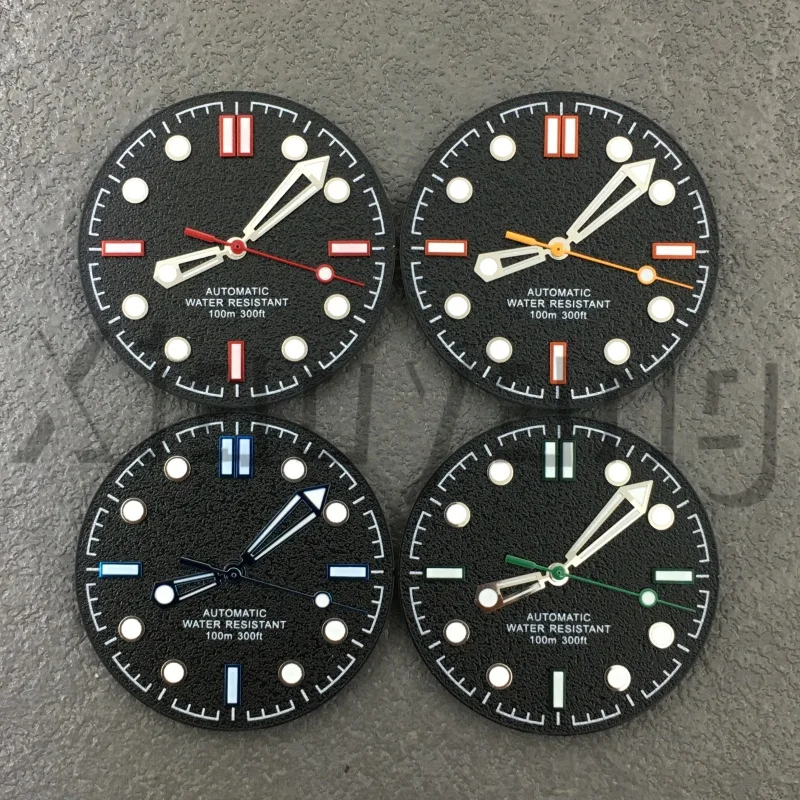 31mm Sterile NH35 Watch Dial Fluted Texture Dial Orange Edge Markers Green Lume For NH34NH36 NH35 2813ETA PT5000 Miyota Movement