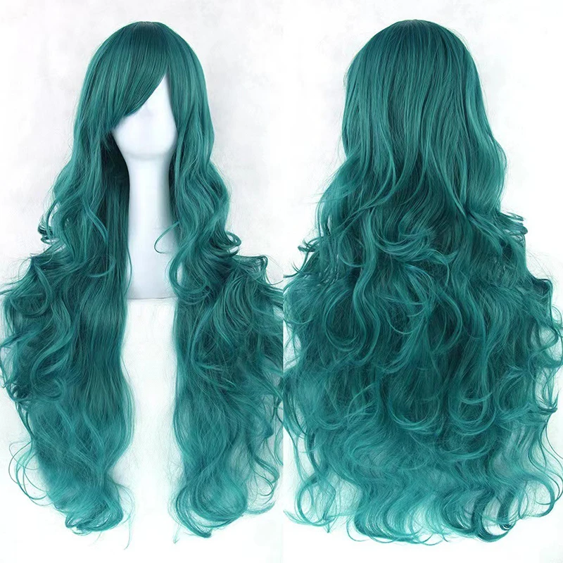 Anime Cosplay Colorful Wig High End Dance Party Woman Match Long Curly Hair Concert Lady Headwear Side Swept Bangs Long Hair