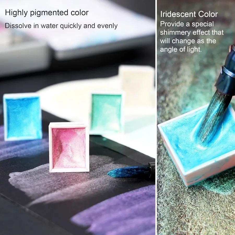 สีน้ำมันเหลวประกายมุก 12 ตลับครึ่ง ชุดสีน้ำมันกลิตเตอร์พร้อมเม็ดสีมุกเกรดศิลปิน พกพาสะดวกและกะทัดรัด