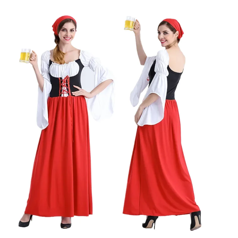 

Women's Medieval Farm Maid Cosplay Costume Oktoberfest Beer Girl Stage Performance Clothes Bavarian Traditional Dress