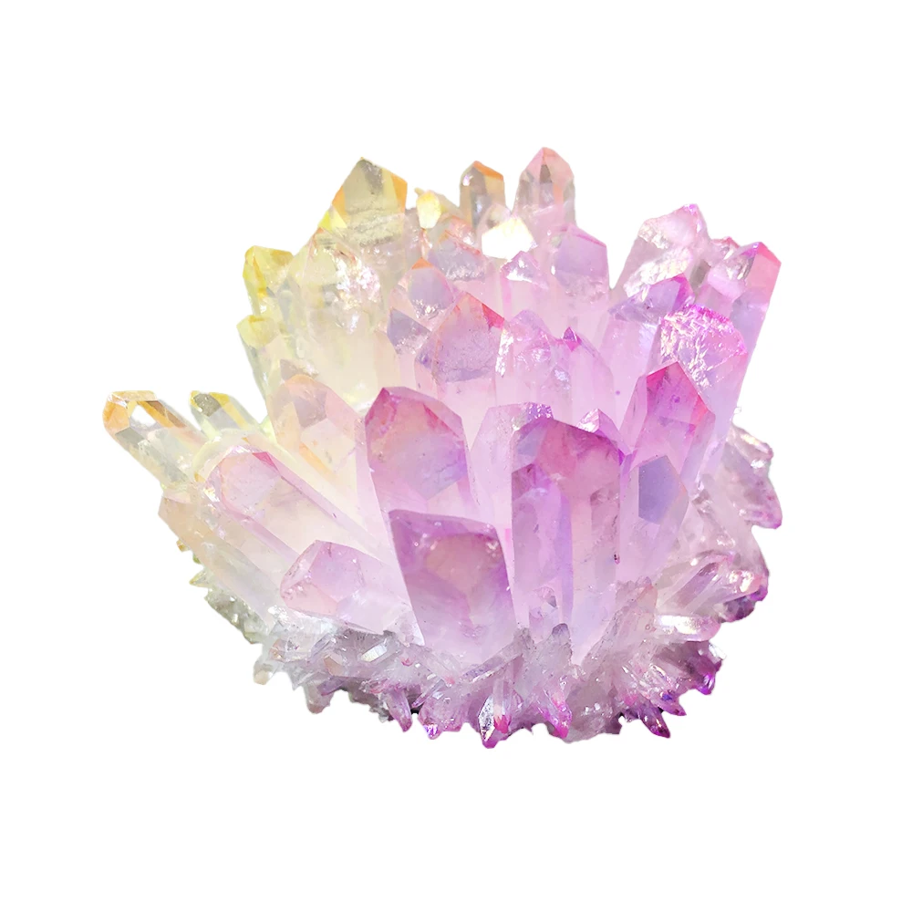 

Natural Angel Aura Quartz Titanium Coated Cluster Reiki Healing Energy Crystal Stone Column Point Radiation Resistant Decoration