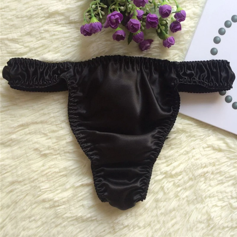 

Knickers Thongs Briefs Underwear Solid Color Men's Silk Sexy Breathable Briefs Thong T Panties Soft Comfortable
