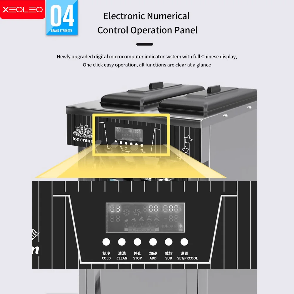 XEOLEO Commercial Soft Ice Cream Machine 450W  Desktop Ice Cream Maker Automatic 1 Flavor Soft Ice Machine