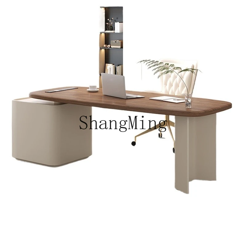 CL كريم نمط مكتب ركن مكتب المنزل الحديث مكتب الكتابة ضوء مكتب الكمبيوتر الفاخرة نمط الجوز