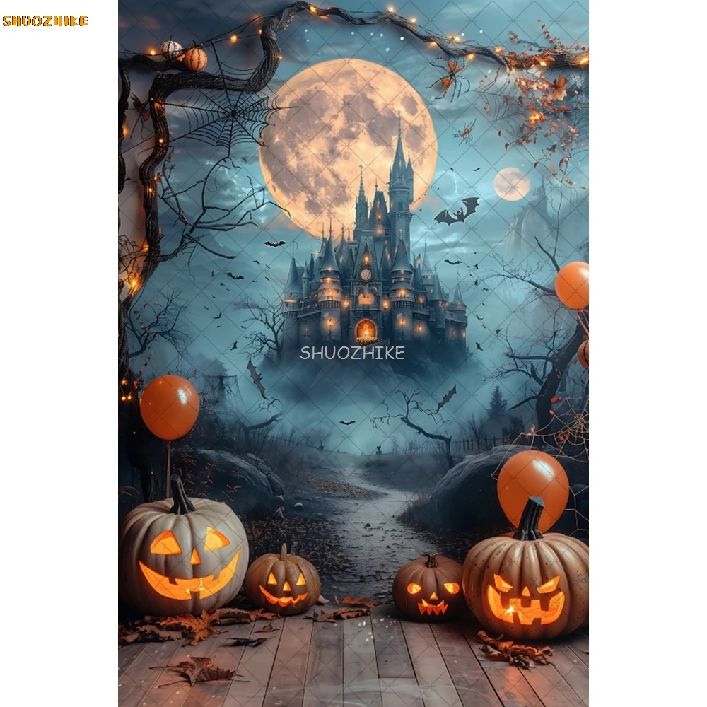 Fondo de Halloween Castillo calabaza foto Banner fotografía accesorios de fondo para fiesta nocturna de Halloween suministros de decoración