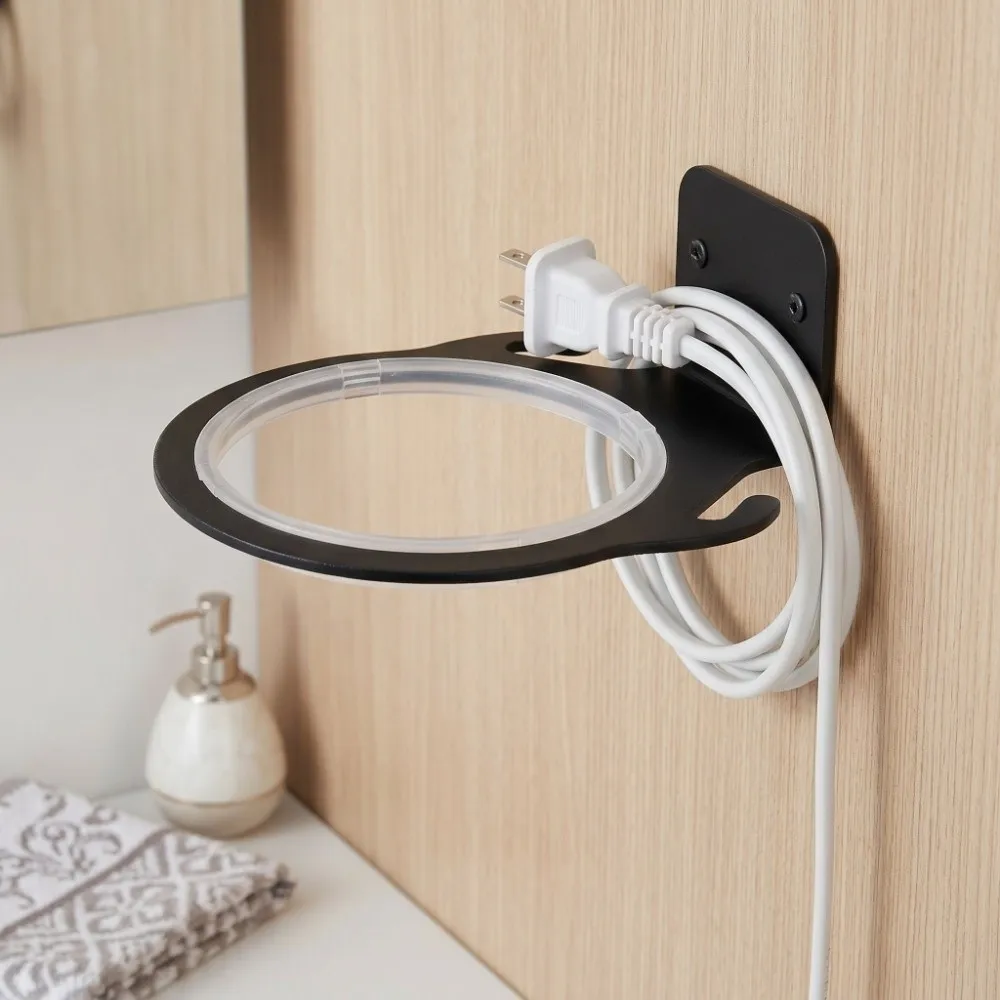 Space Aluminum Hair Dryer Holder Black Wall Mounted Hair Dryer Rack Non Rusting Easy to Install Hair Dryer Hanger