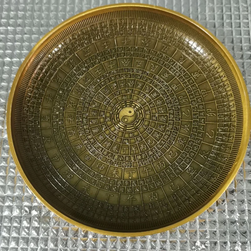 Antique Brass Qing Dynasty Long Year Gossip Plate Copper Plate Tai Ji Diagram Antique Bronze Antique Ornaments Wholesale