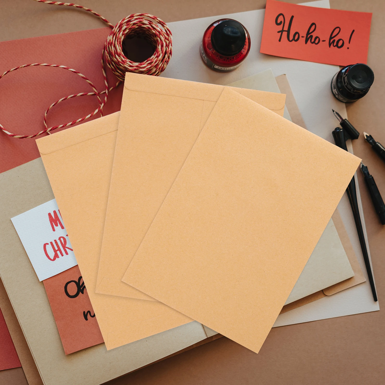 50pcs Kraft Paper Envelopes Self-Sealing For Office Documents Photos Greeting Cards Coins Message Cards Storage Portable File