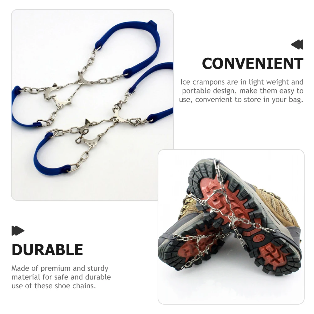 

2pcs Ice Crampons for Shoes Boots High Traction Snow Guards Metal Roof Chains Anti Slip Shoe Covers Hiking Spikes Durable