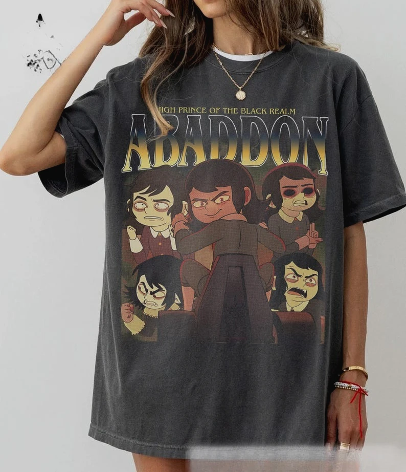 Abaddon Vintage Haunted Hotel T-shirt Halloween Tee Spooky Goth Shirt Horror Movie Fan Apparel Creepy Graphic Oversized Clothing